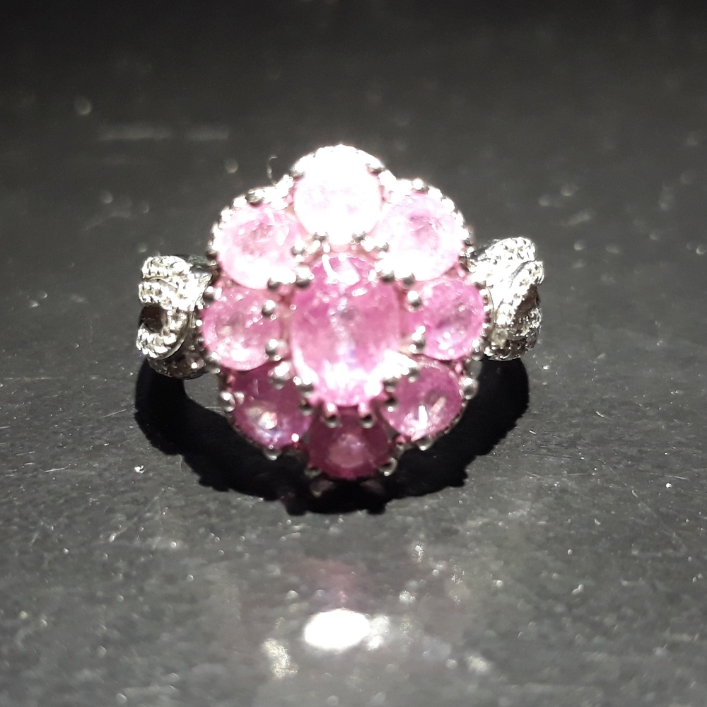 Natural Pink Sapphire Cluster Ring f5
